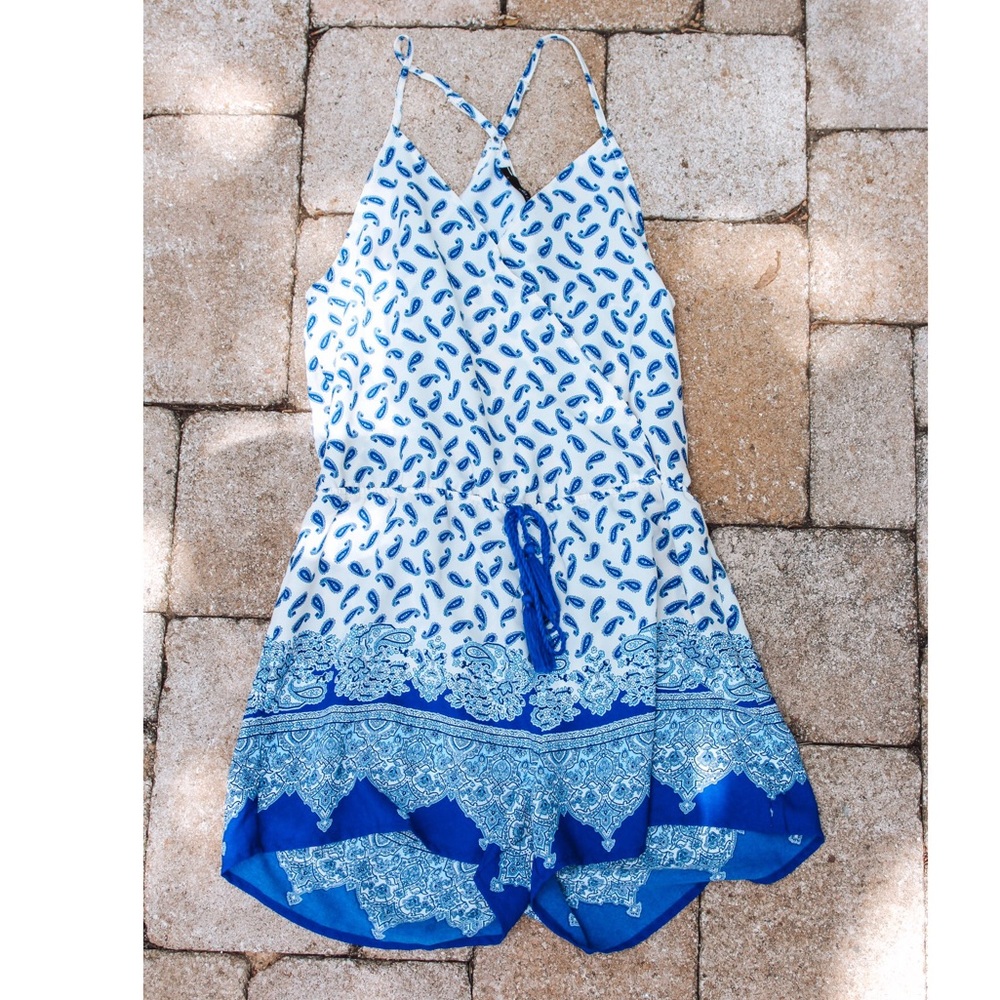 Blue and white romper